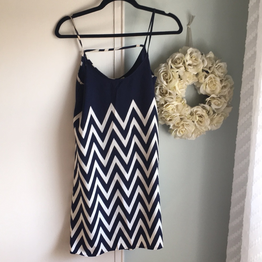 Navy Blue and White High Low Tank Dress Pockets
